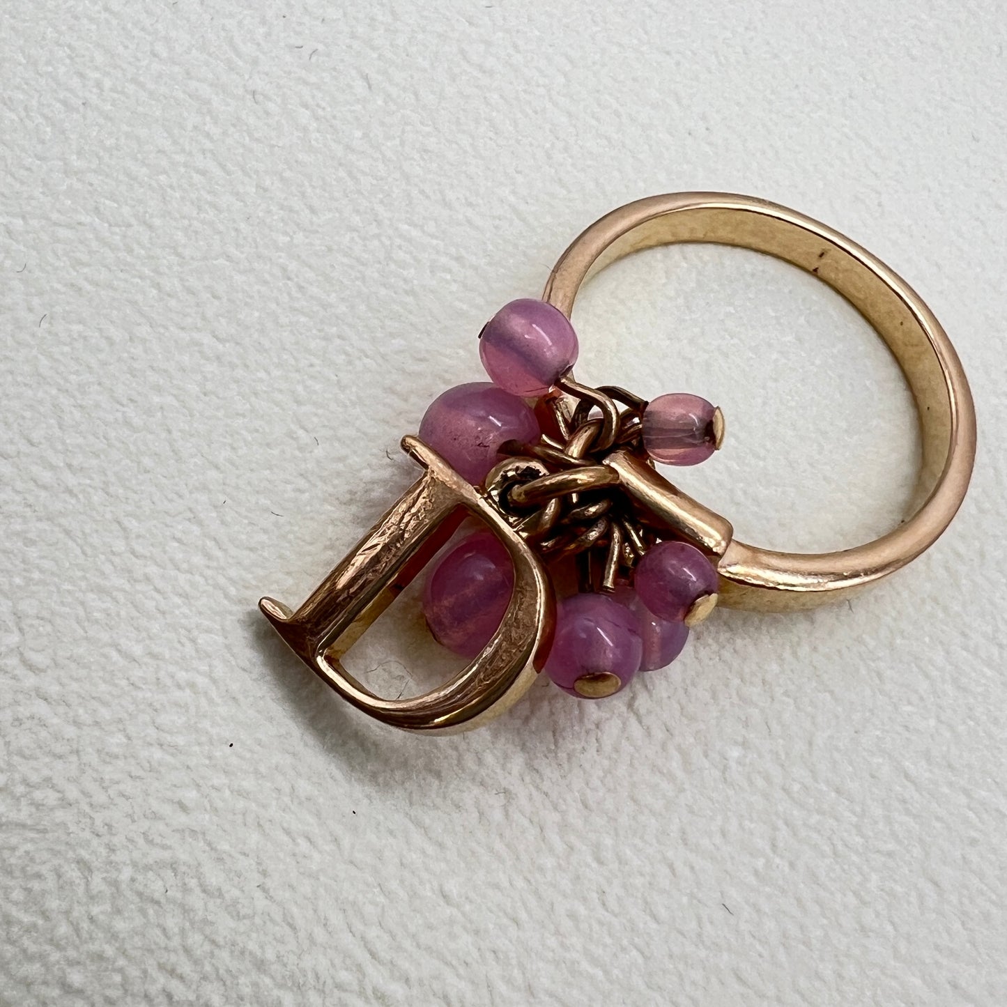 Christian Dior Vintage Pink Crystal with D Logo Golden Ring #13