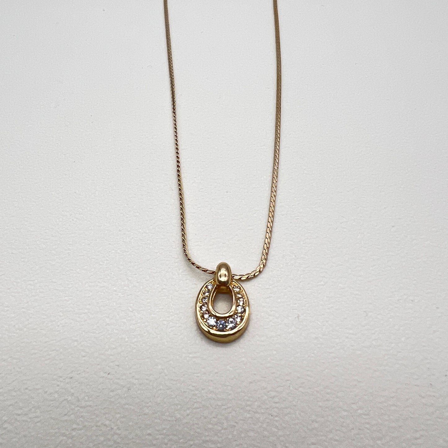 Christian Dior Vintage Oval Shape with Rhinestone Golden Necklace