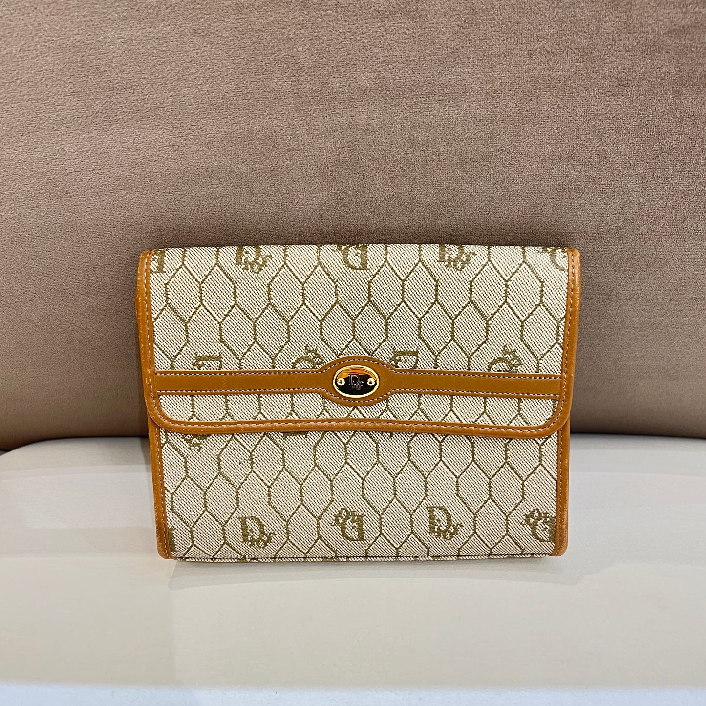 Christian Dior Vintage Light Brown Honeycomb Pouch
