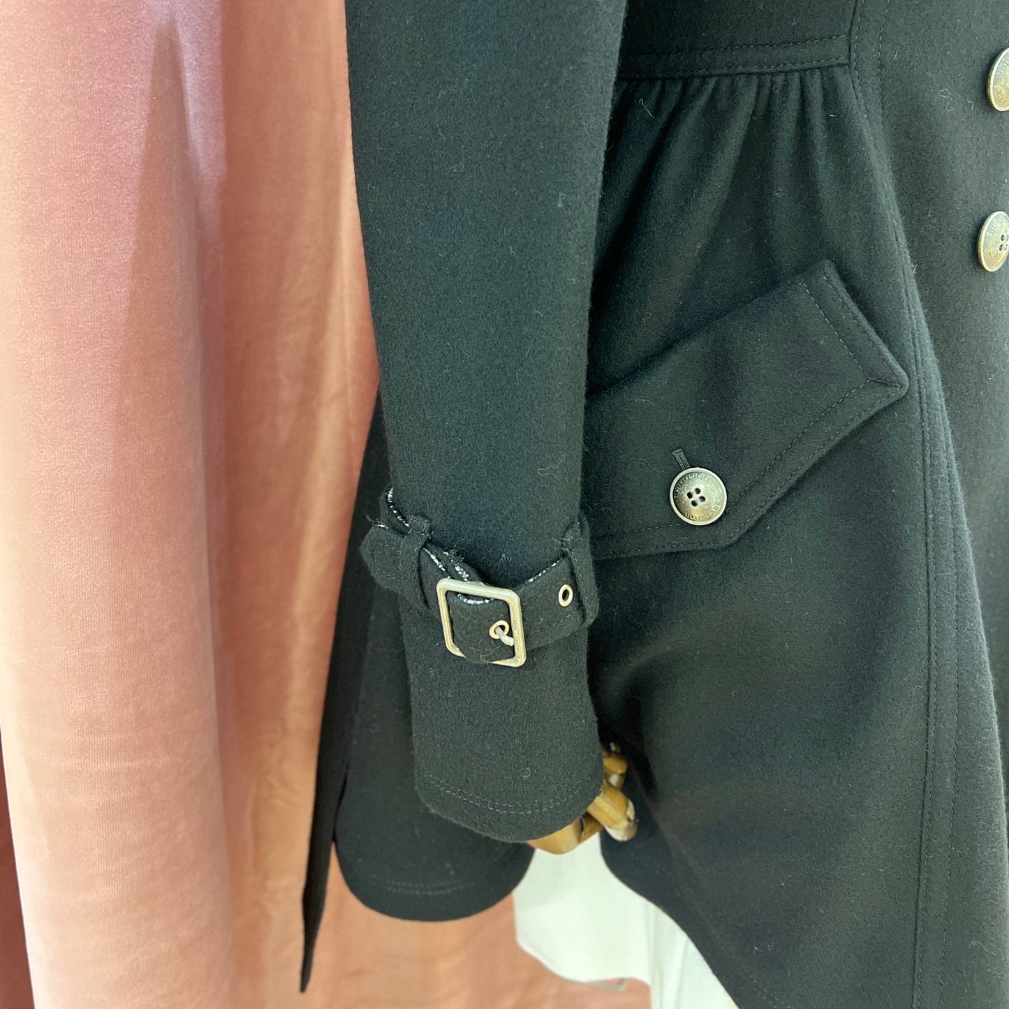 Burberry Vintage Black Wool Long Coat with Belt