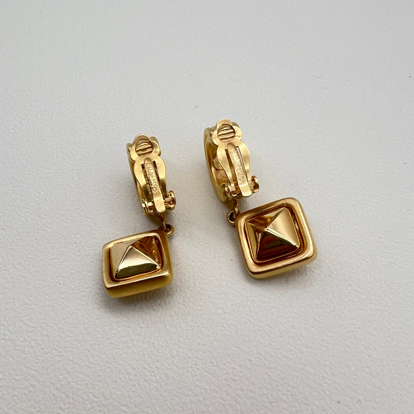 Givenchy Vintage Diamond Shape Dangling Golden Clip-on Earrings