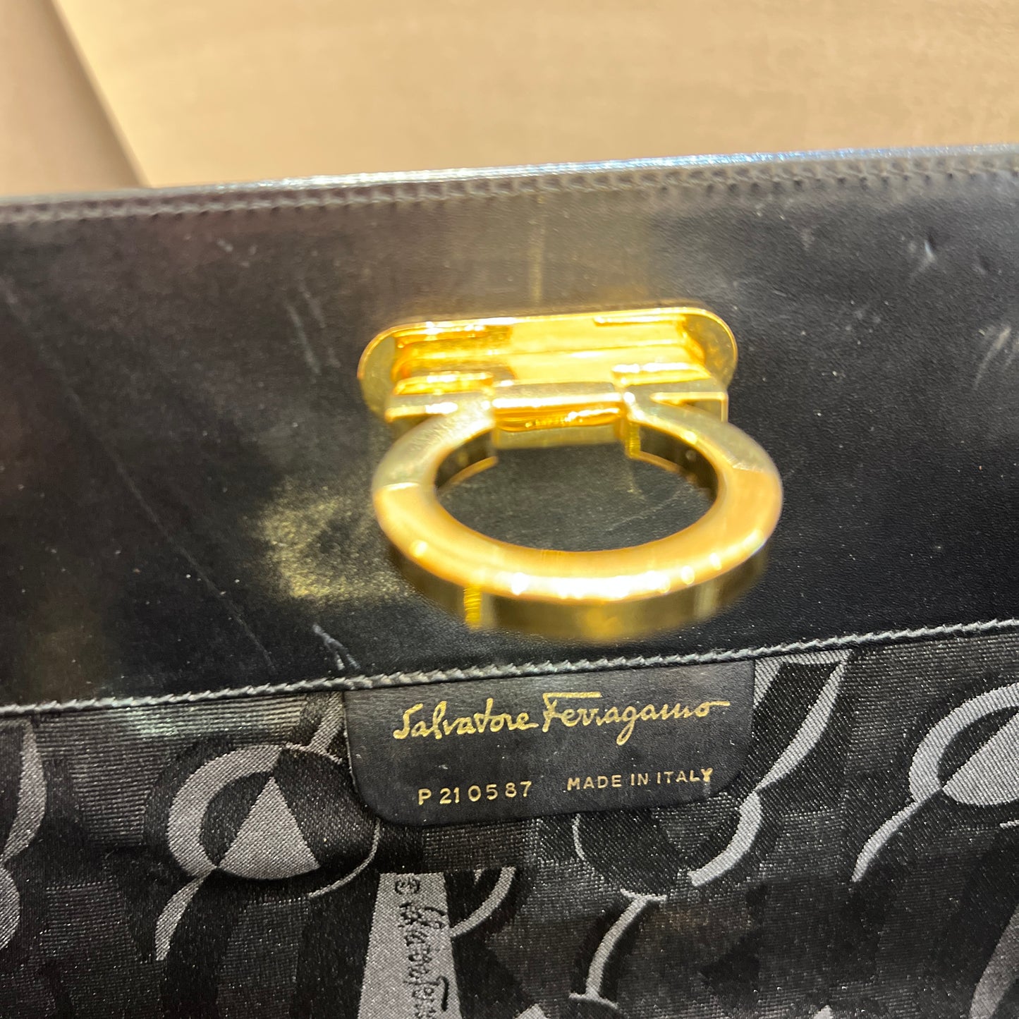 Ferragamo Vintage Golden Gancini Buckle with Golden Chain Shoulder Bag