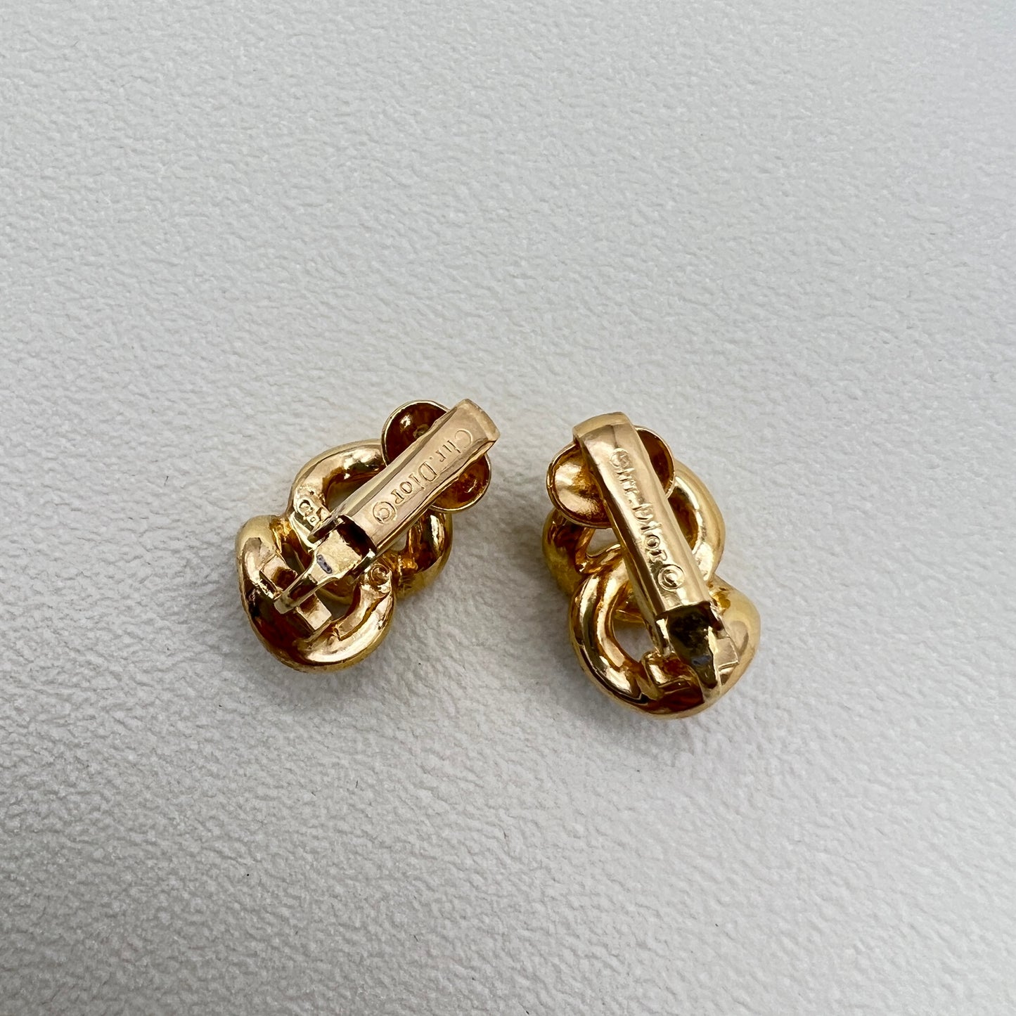 Christian Dior Vintage Link Black and Rhinestone Golden Clip-on Earrings