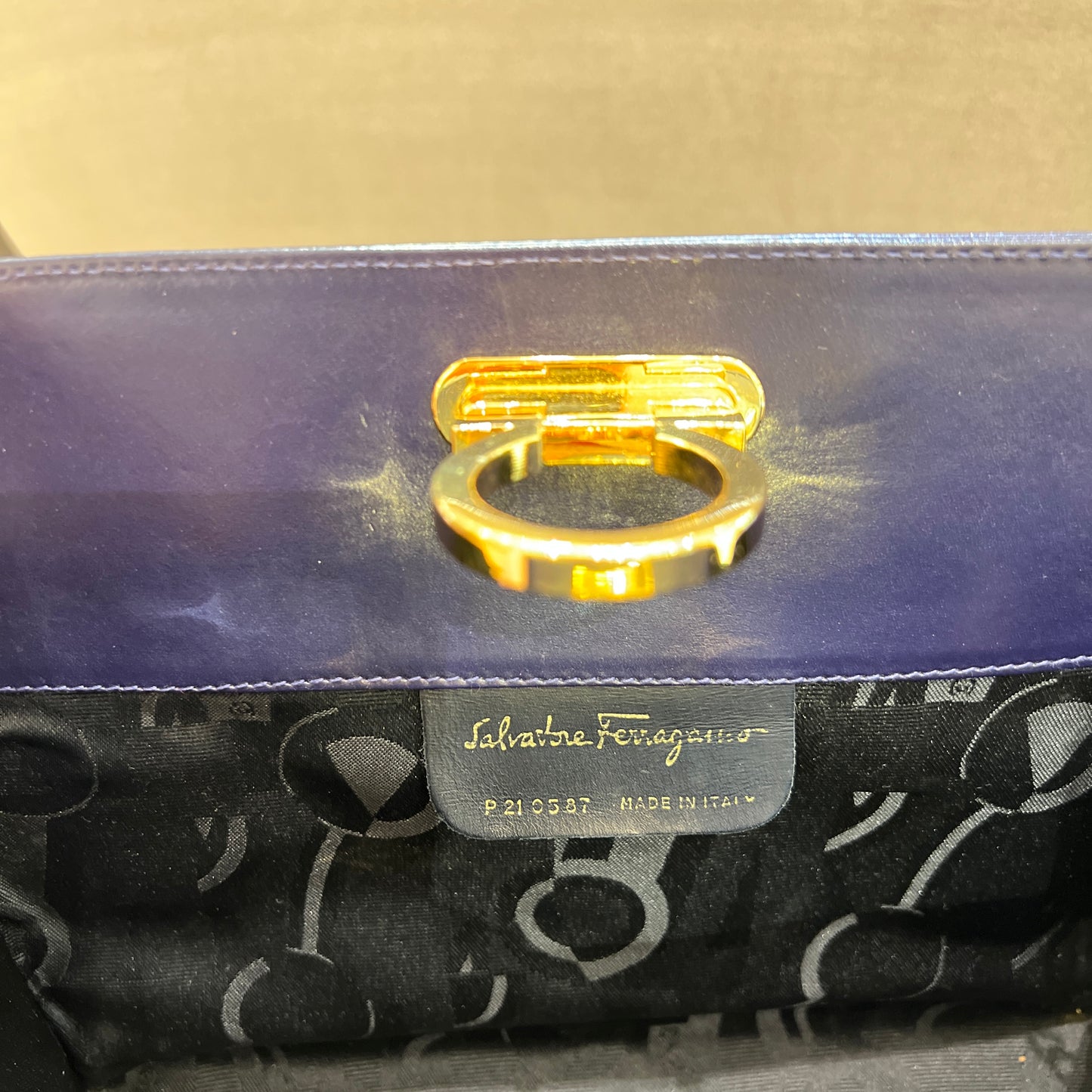 Ferragamo Vintage Golden Gancini Buckle with Golden Chain Shoulder Bag