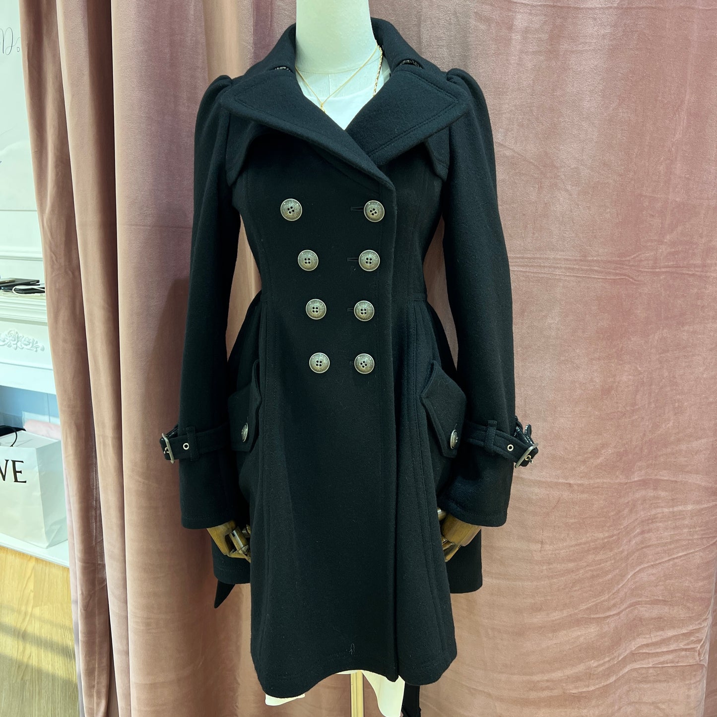 Burberry Vintage Black Wool Long Coat with Belt