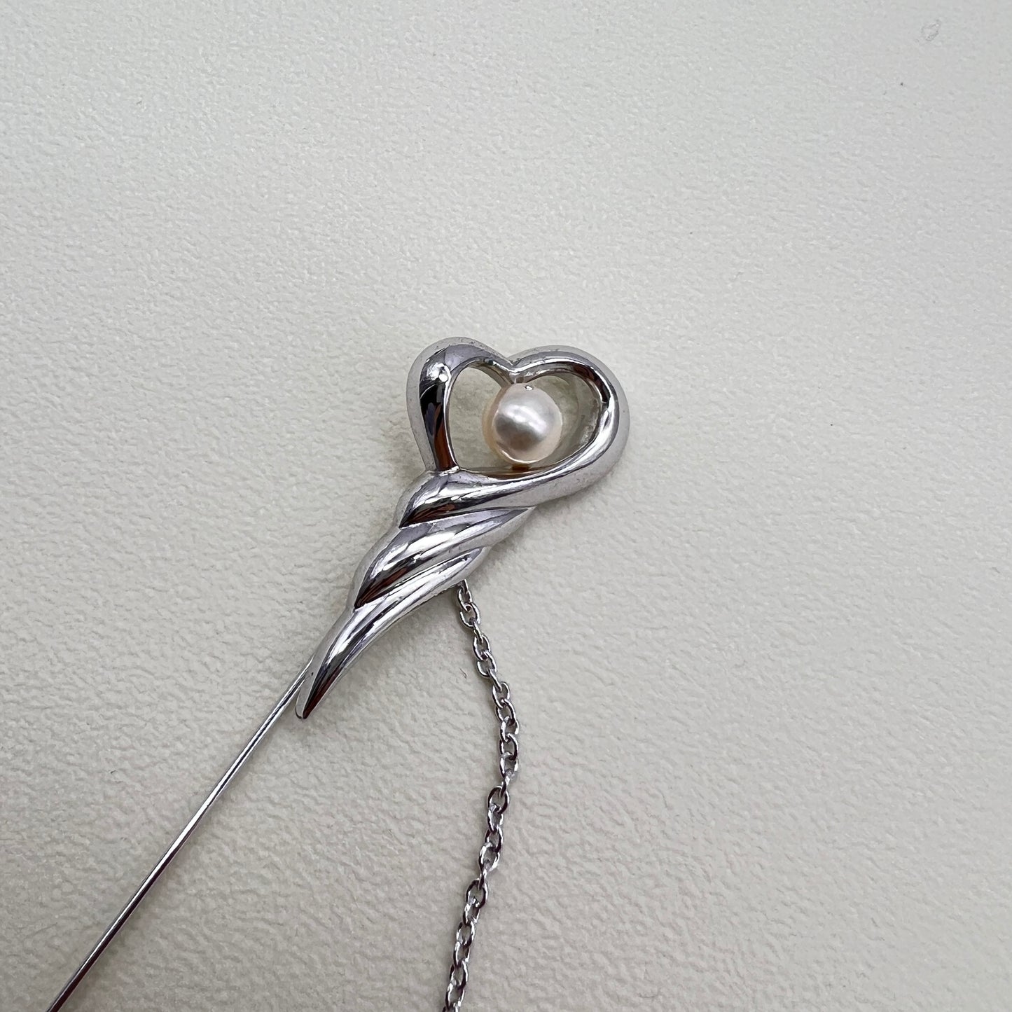 Tasaki Vintage 6.6mm Akoya Pearl In Heart Silver Brooch