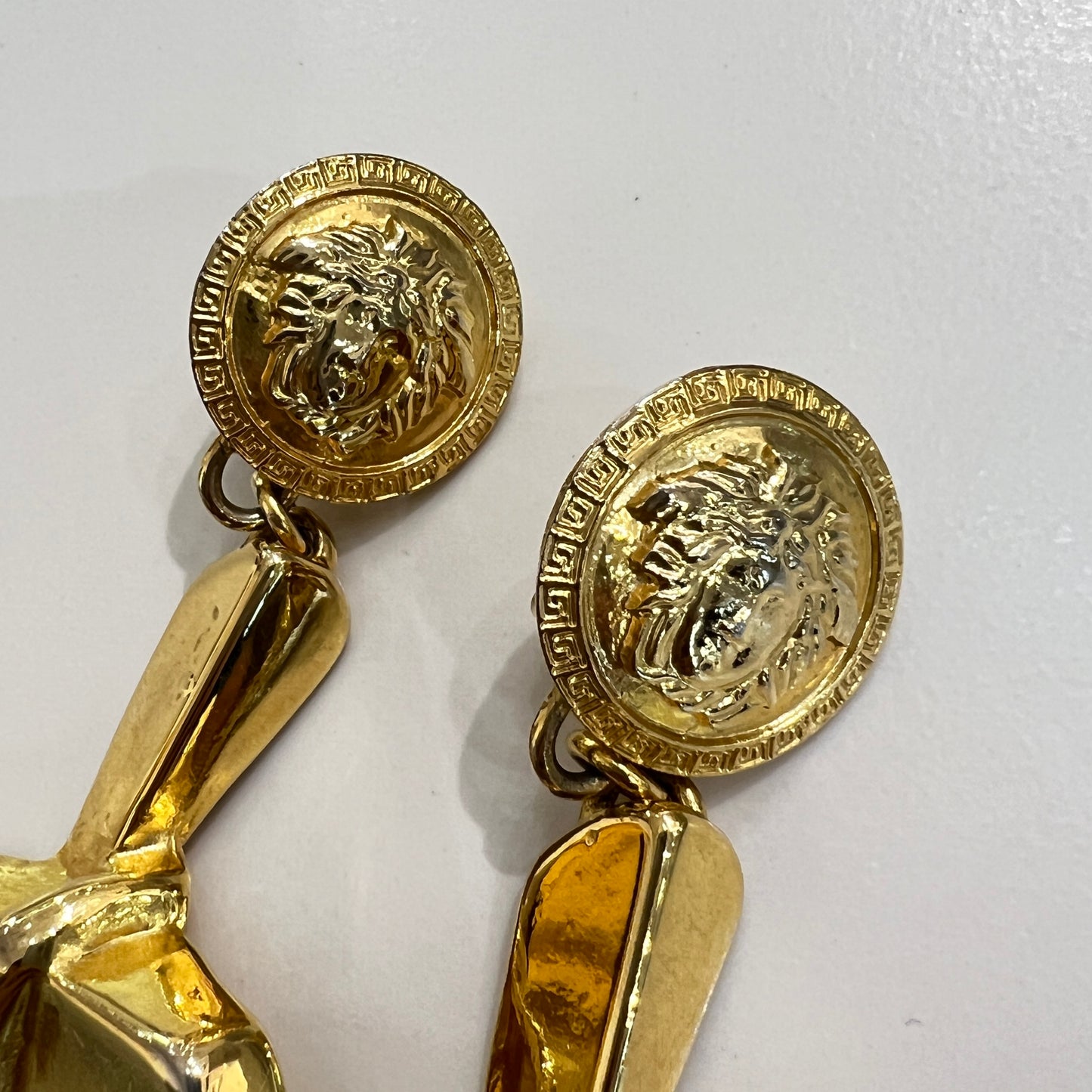 Versace Vintage Golden Medusa With Cross Dangling Clip-On Earrings