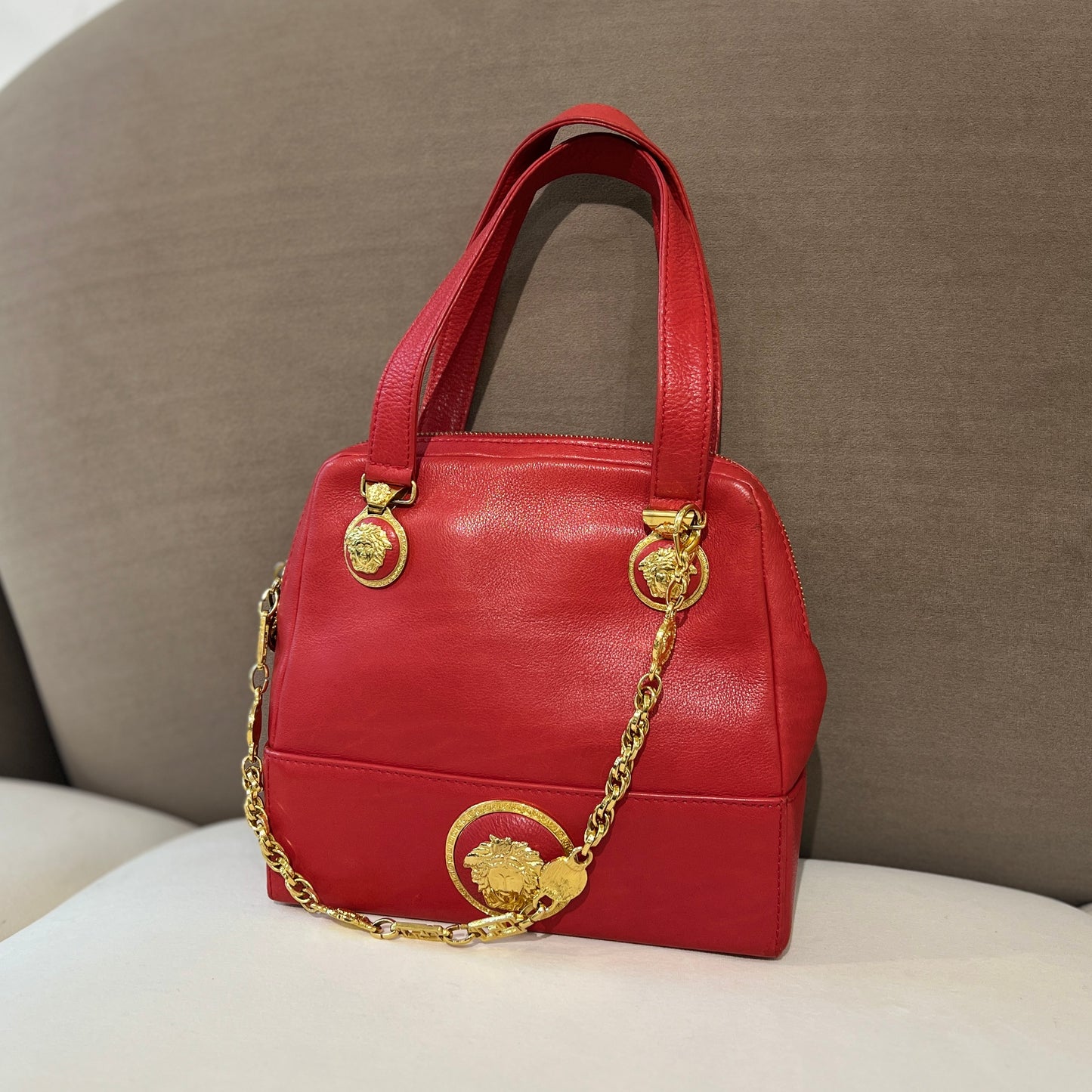 Versace Vintage Golden Medusa Red Leather Mini Handbag