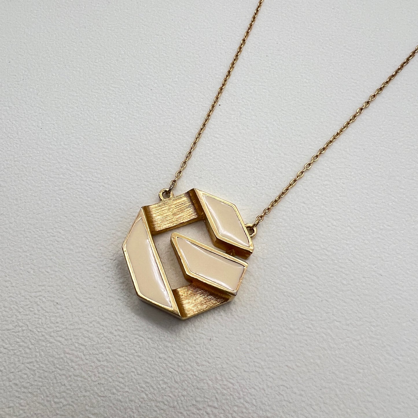 Givenchy Vintage G Logo White and Golden Pendant Necklace