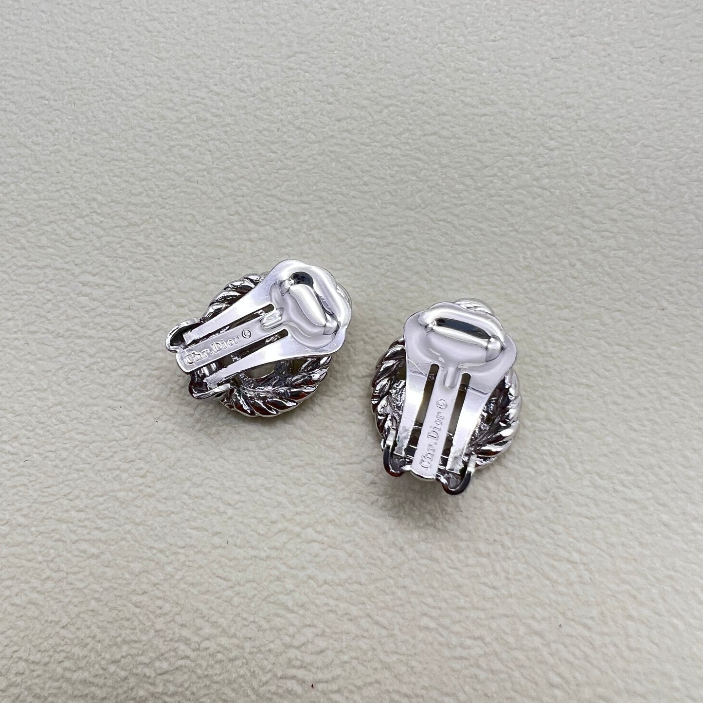 Christian Dior Vintage CD Logo in Twist Circle Silver Clip-on Earrings
