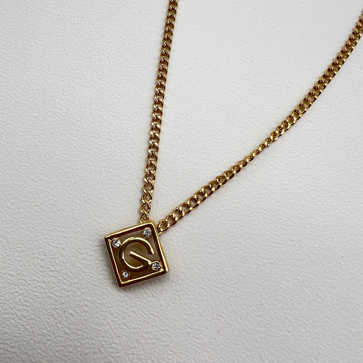 Givenchy Vintage G Logo In Rhombus with Rhinestone Golden Necklace