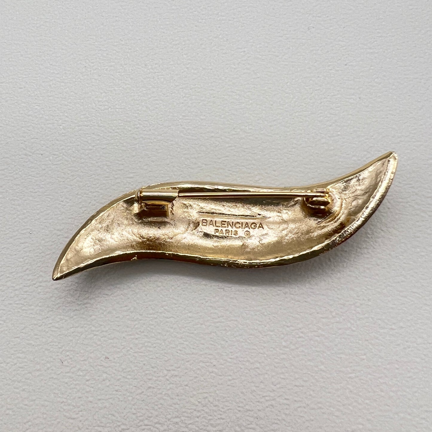 Balenciaga Vintage Navy Blue and Golden Leaf Brooch
