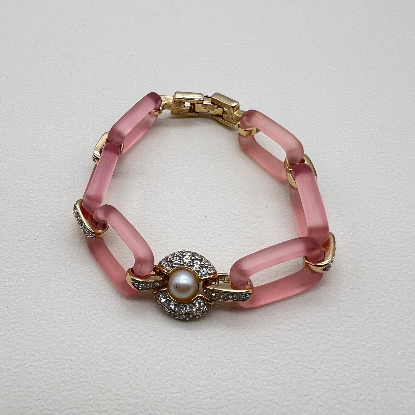 Givenchy Vintage Pearl In Circle with Rhinestone Pink and Golden Bracelet