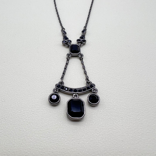 Givenchy Vintage Black Color Stone Silver Necklace