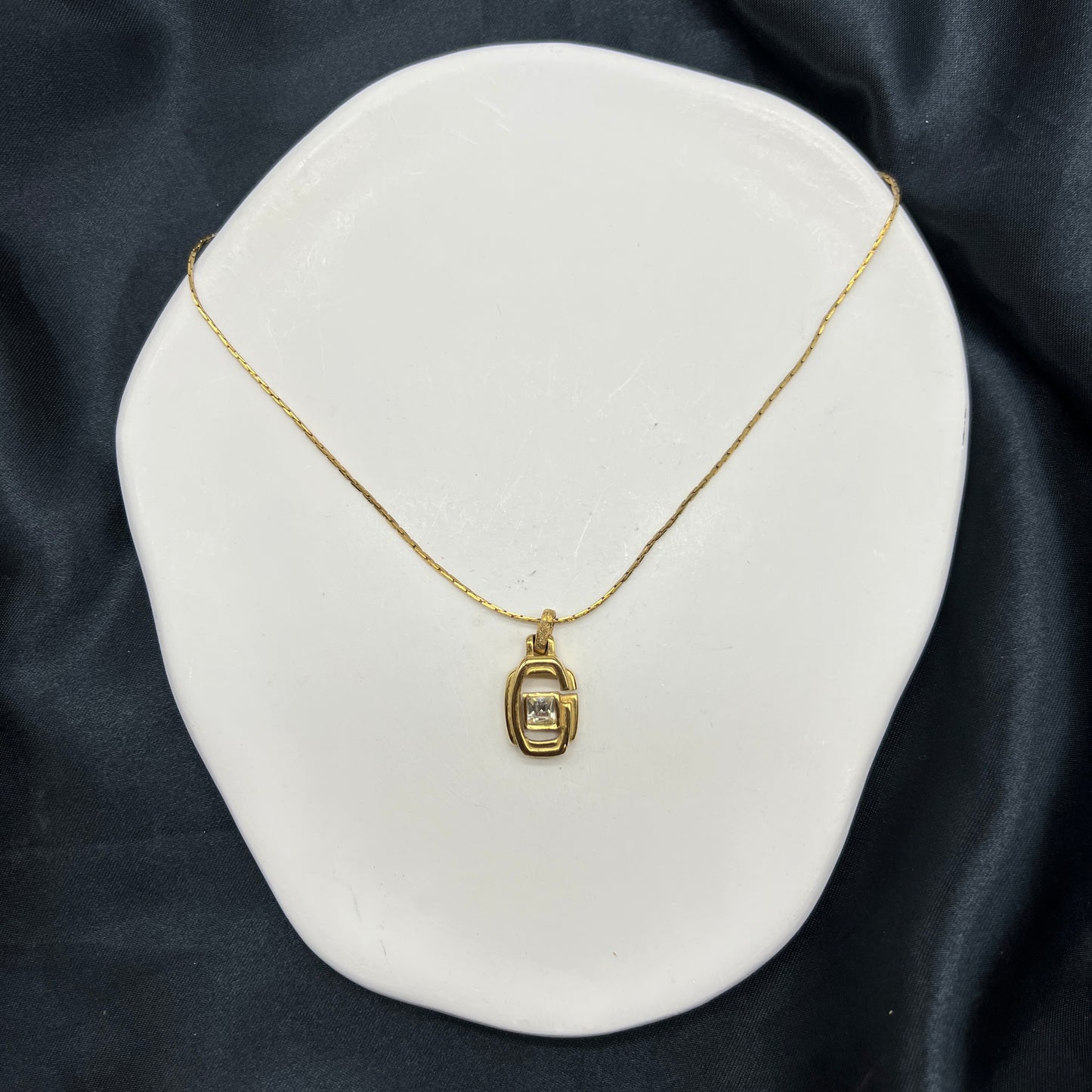 Givenchy Vintage Square Rhinestone Golden Necklace