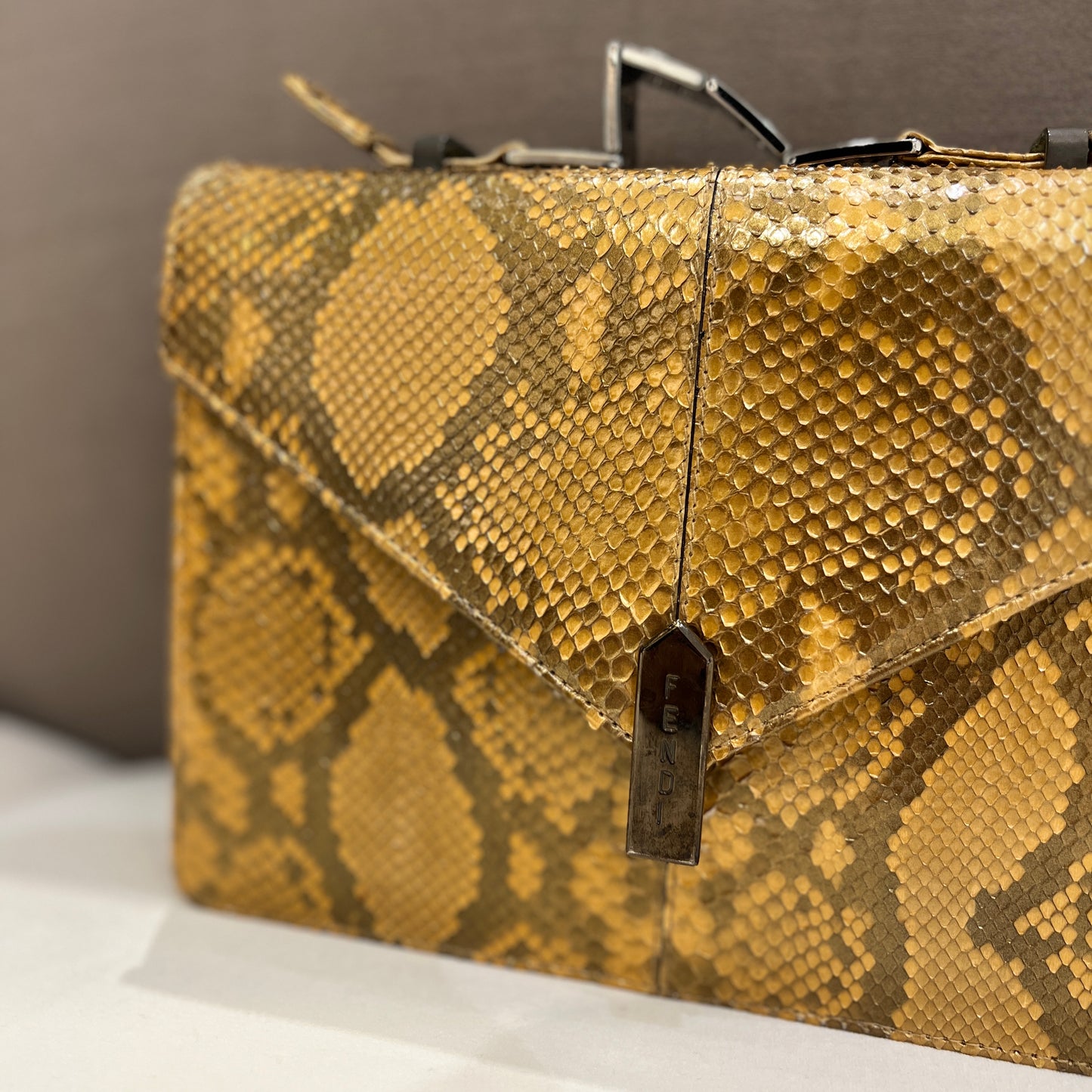 Fendi Vintage Snake Skin Leather With Top Handle