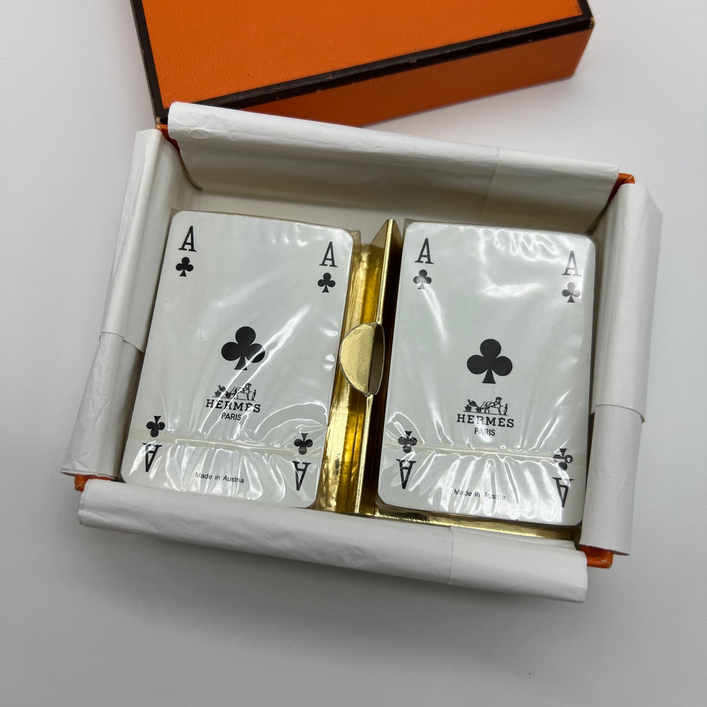 Hermes Vintage Unused Gold Sealed Mini Playing Cards Set of 2