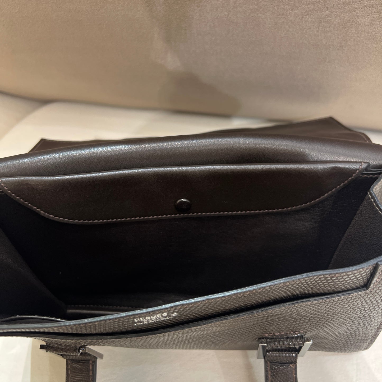 Hermes Vintage Dark Brown 365Pm Handbag In Lizard Leather