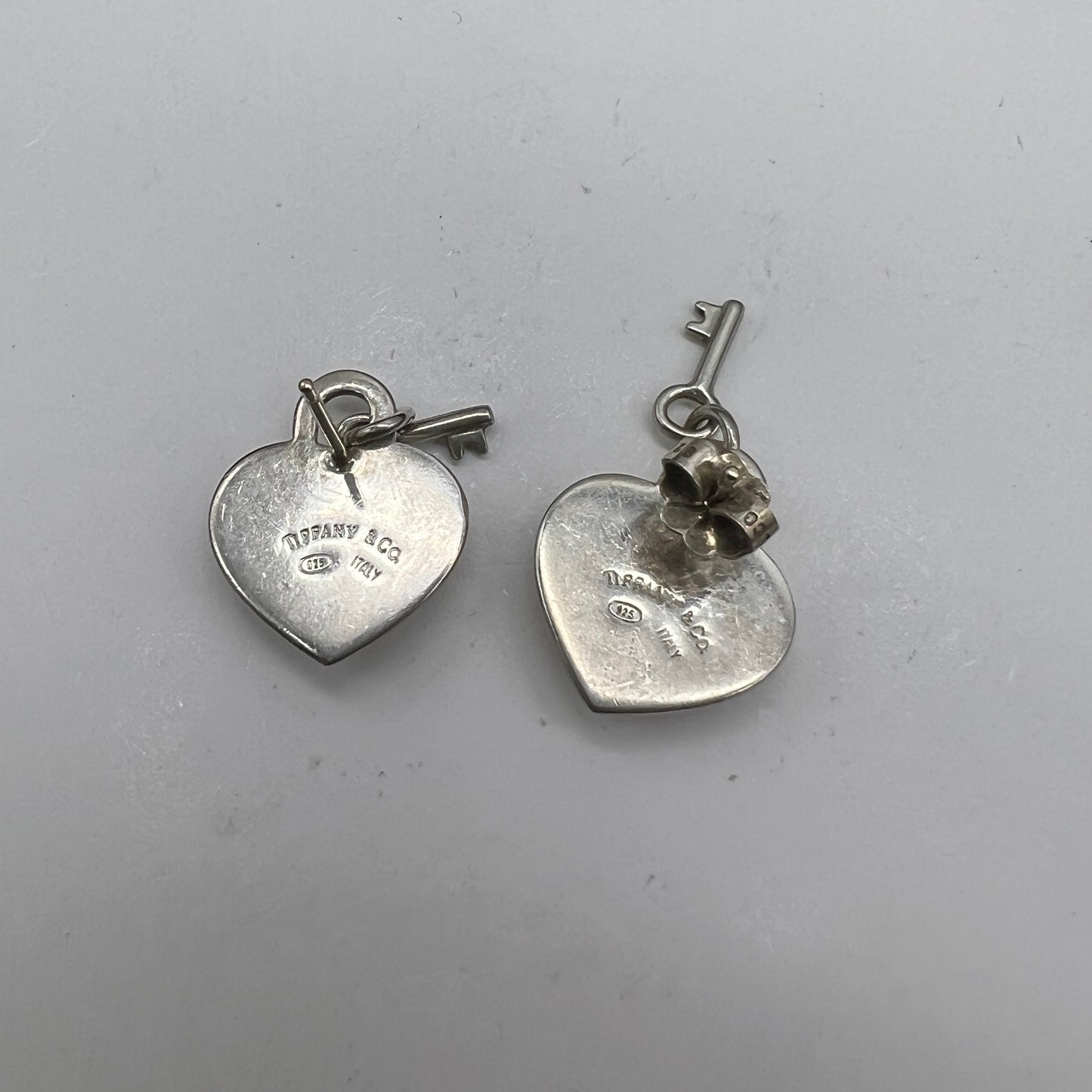Tiffany Vintage Heart Padlock With Key 925 Silver Earrings