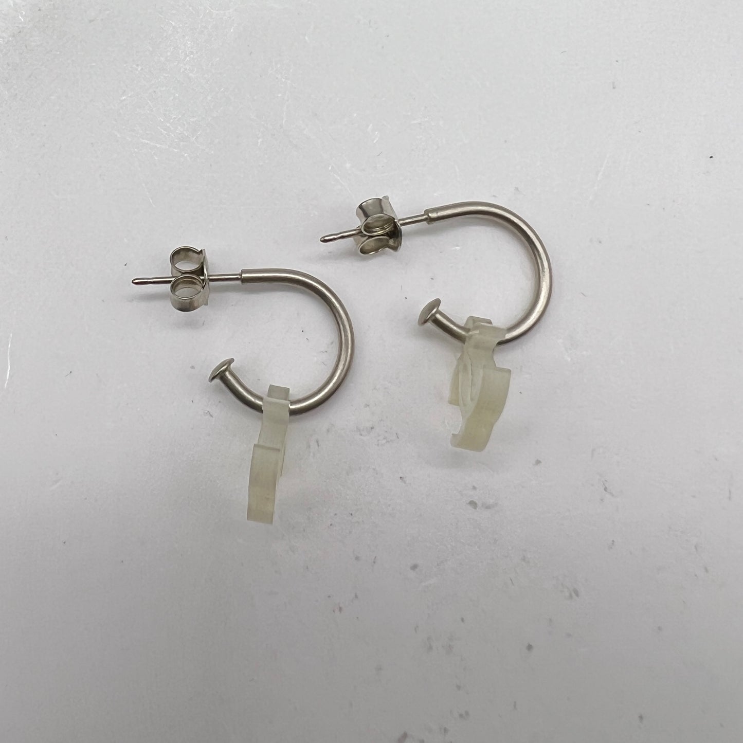 Chanel Vintage CC Logo In White Plastic Pendant With Silver Earrings