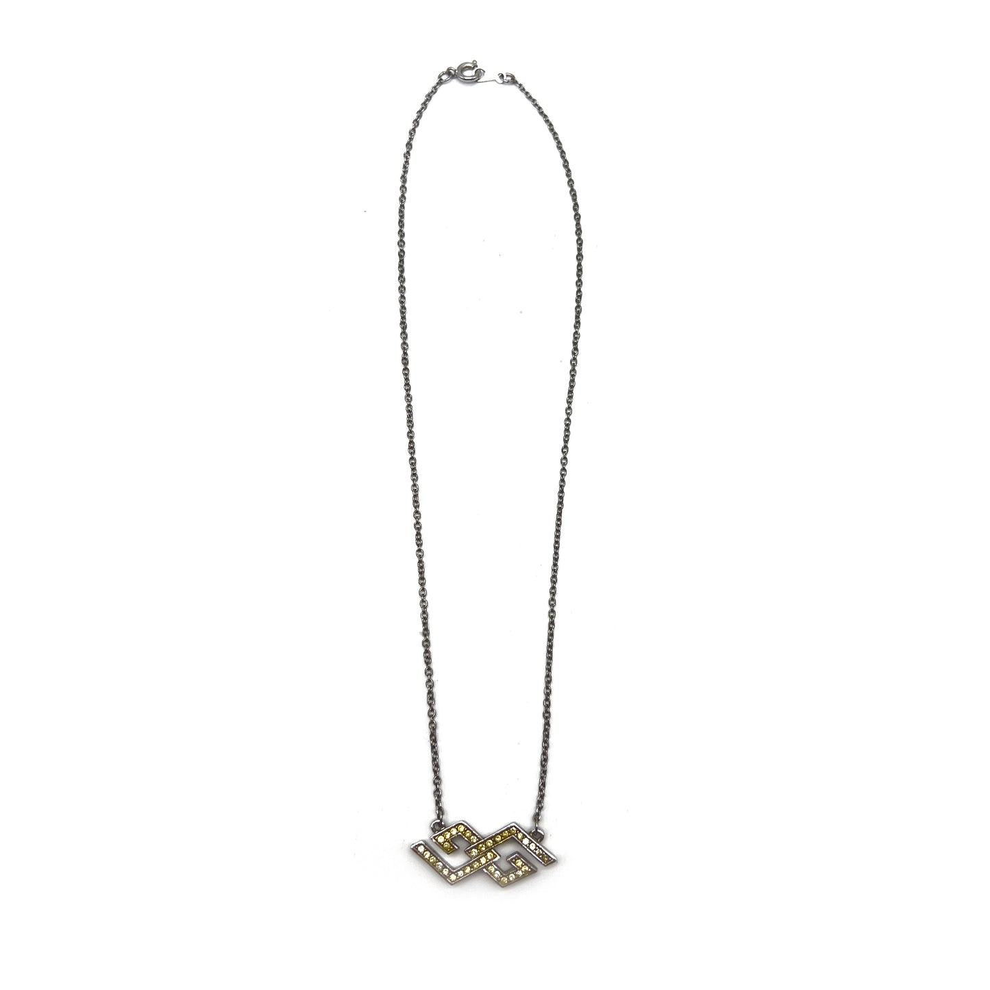 Givenchy Vintage Double G Logo With Rhinestone Silver Necklace