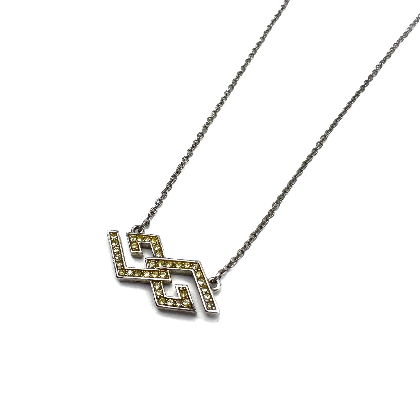Givenchy Vintage Double G Logo With Rhinestone Silver Necklace