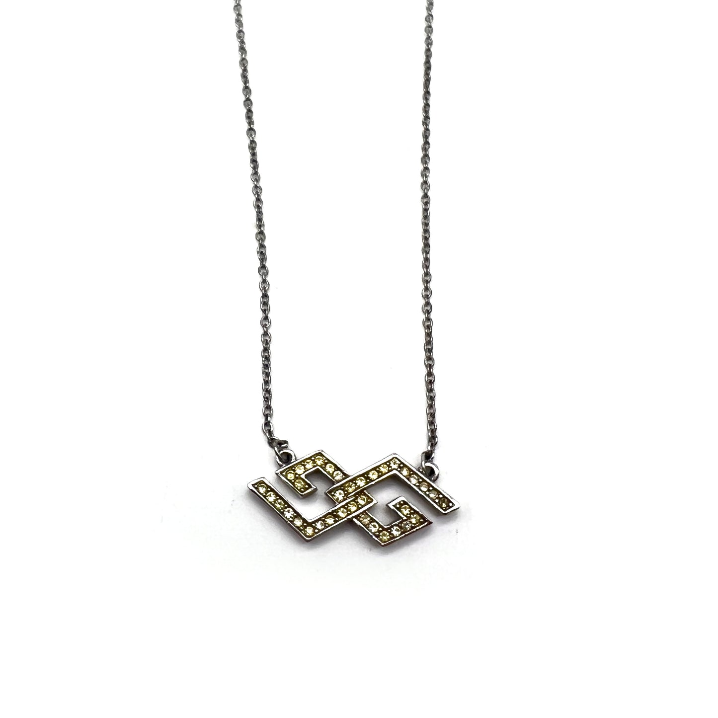Givenchy Vintage Double G Logo With Rhinestone Silver Necklace