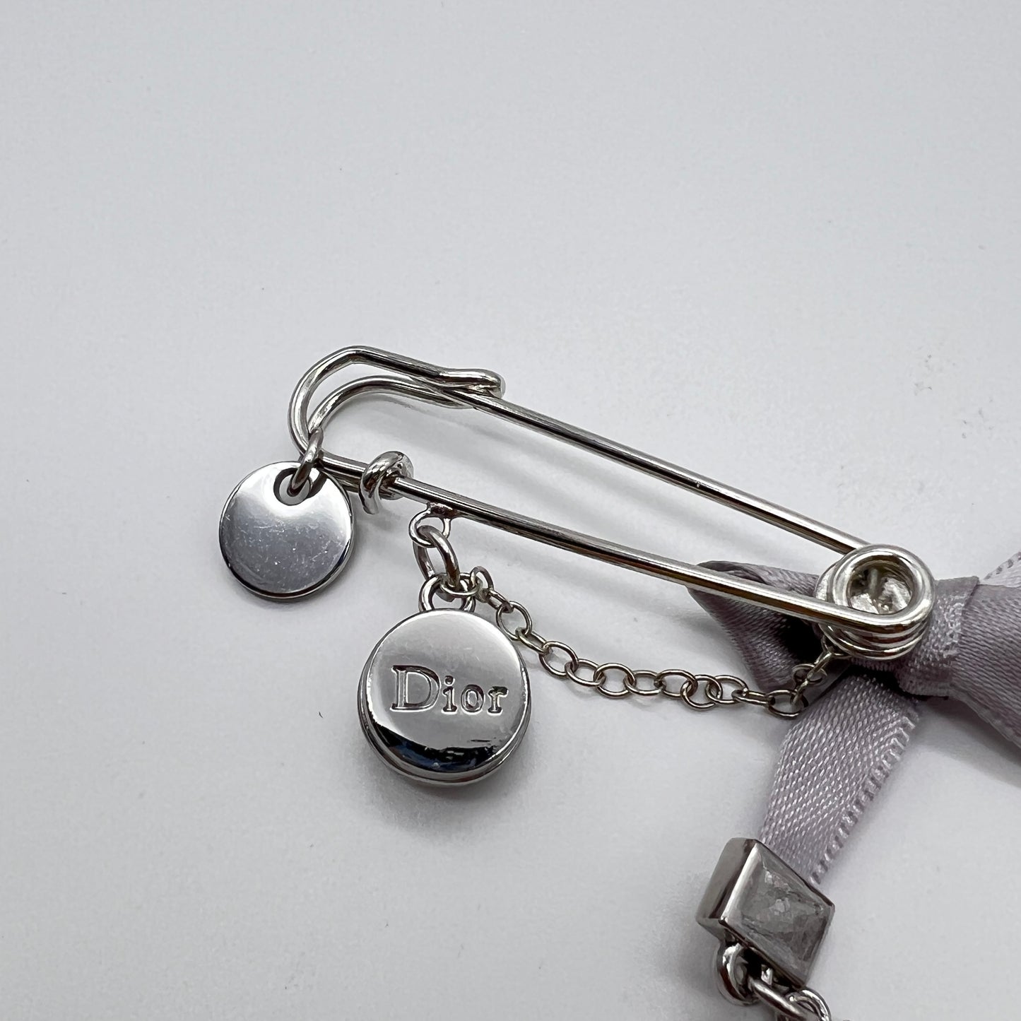 Christian Dior Vintage Cd Logo with Ribbon Silver Brooch