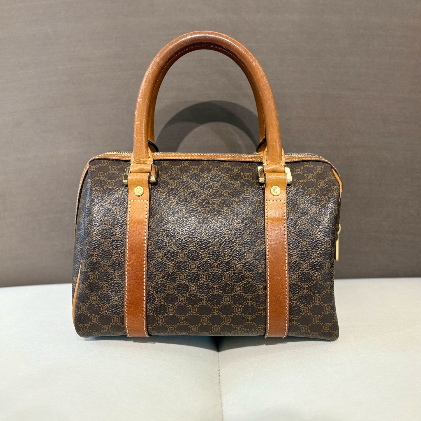Celine Vintage 棕色 Macadam 帆布迷你波士頓包