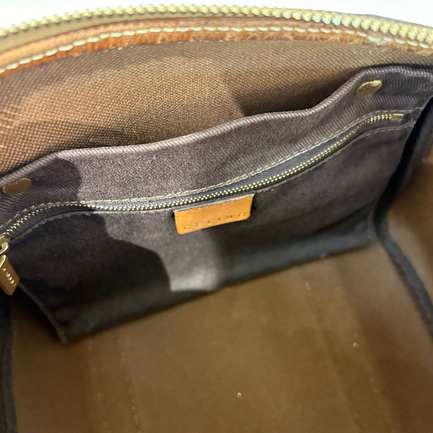 Celine Vintage 棕色 Macadam 帆布迷你波士頓包
