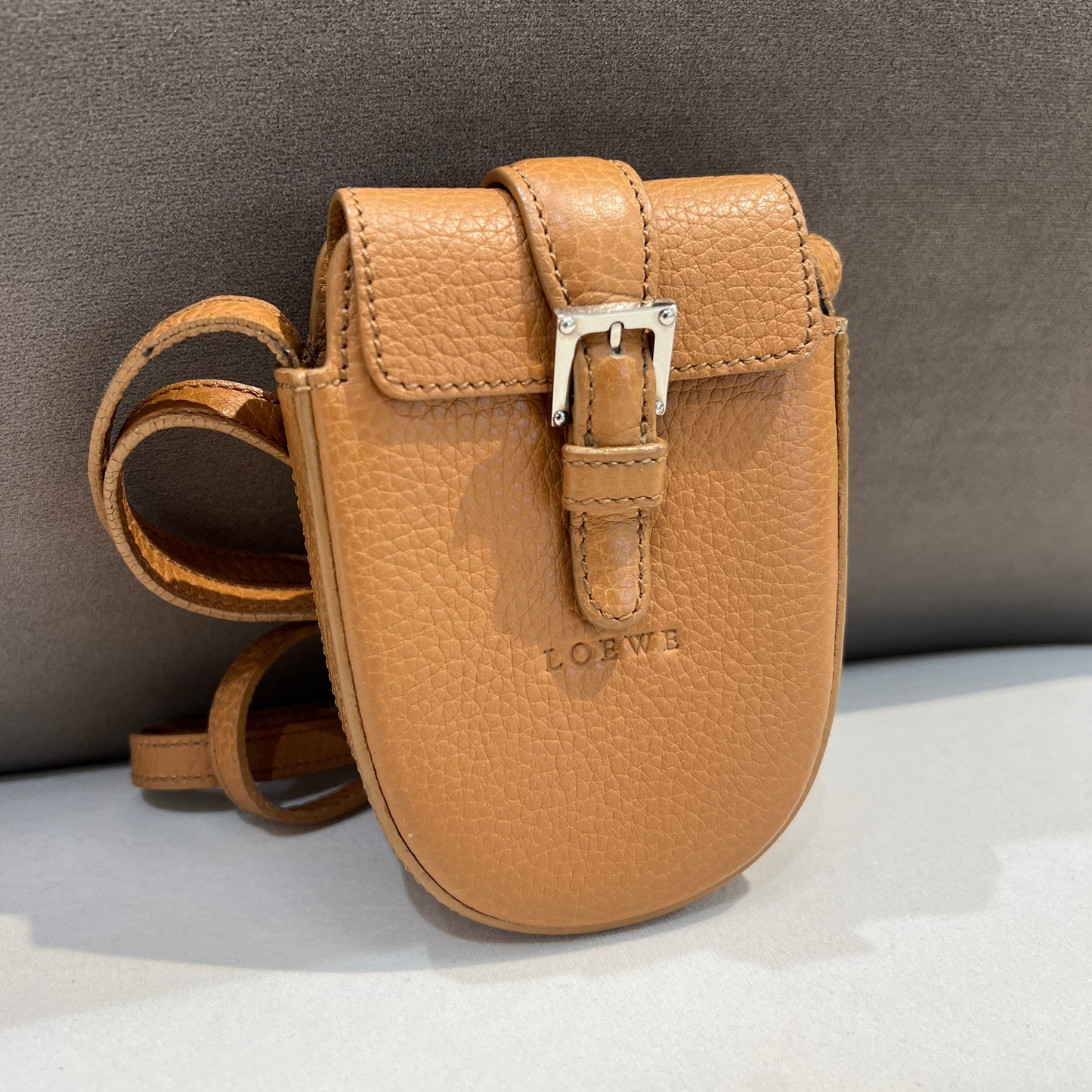 Loewe Vintage Grained Leather Mini Pouch In Tan Color