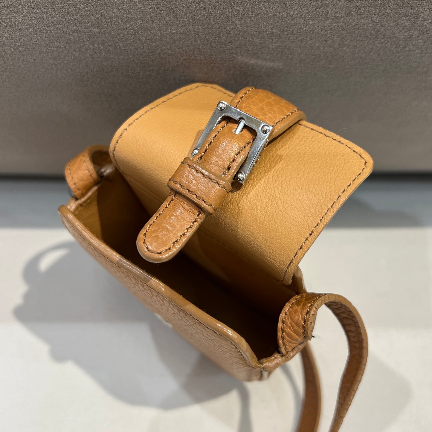 Loewe Vintage Grained Leather Mini Pouch In Tan Color