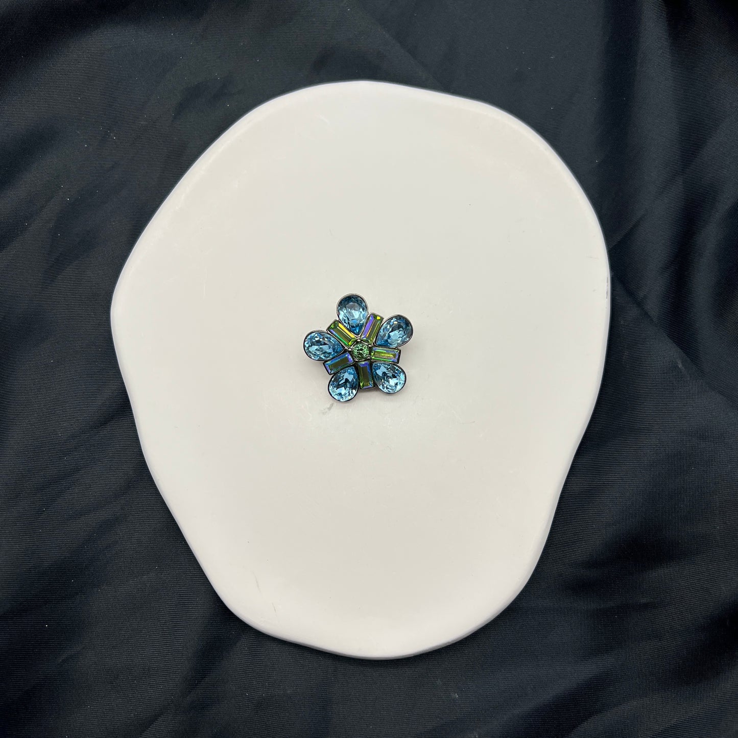 Givenchy Vintage Light Blue Rhinestone Flower Motif Brooch