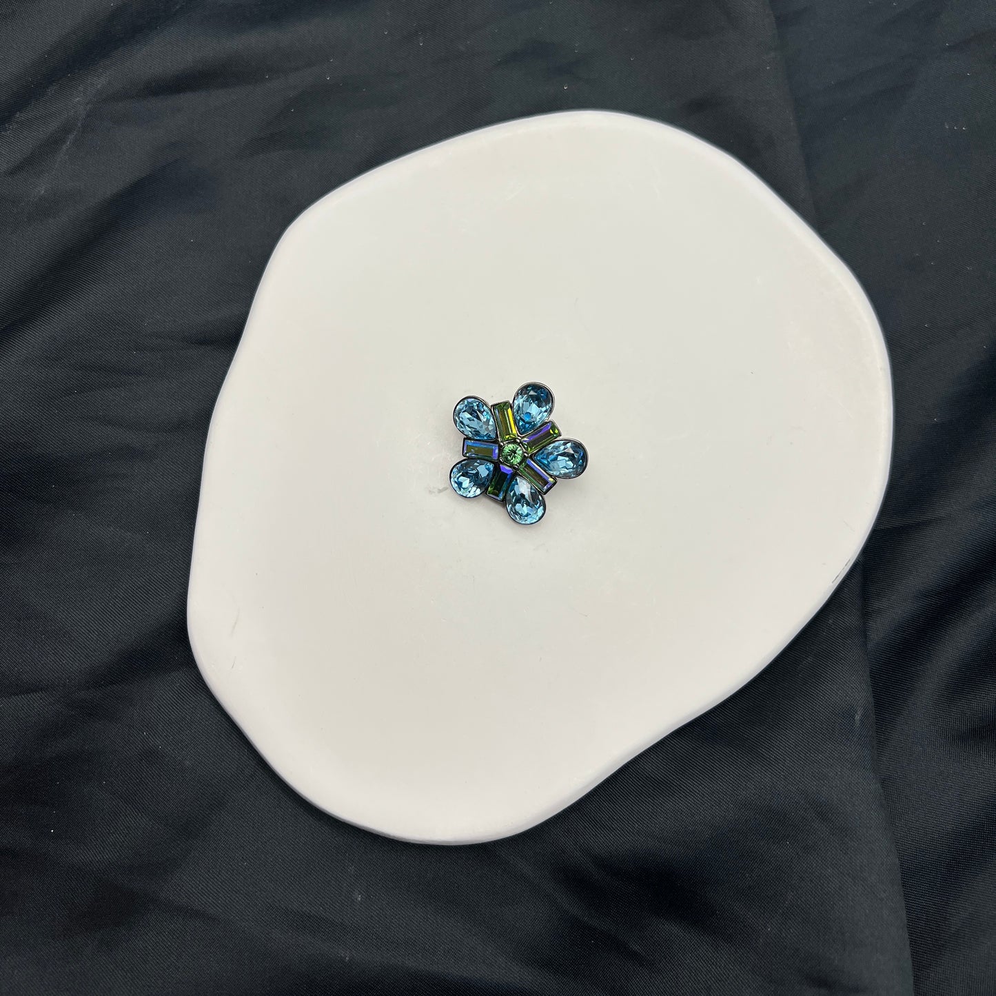 Givenchy Vintage Light Blue Rhinestone Flower Motif Brooch
