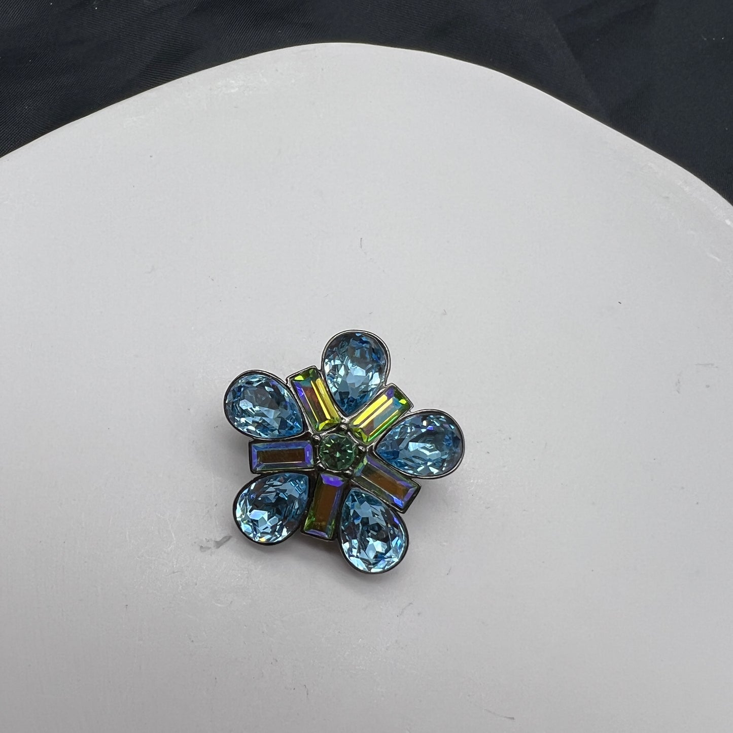 Givenchy Vintage Light Blue Rhinestone Flower Motif Brooch