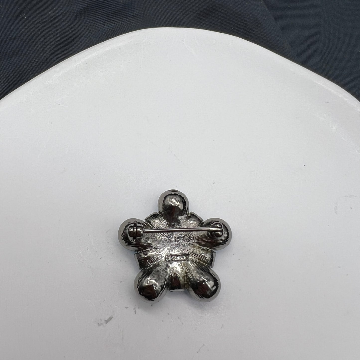 Givenchy Vintage Light Blue Rhinestone Flower Motif Brooch