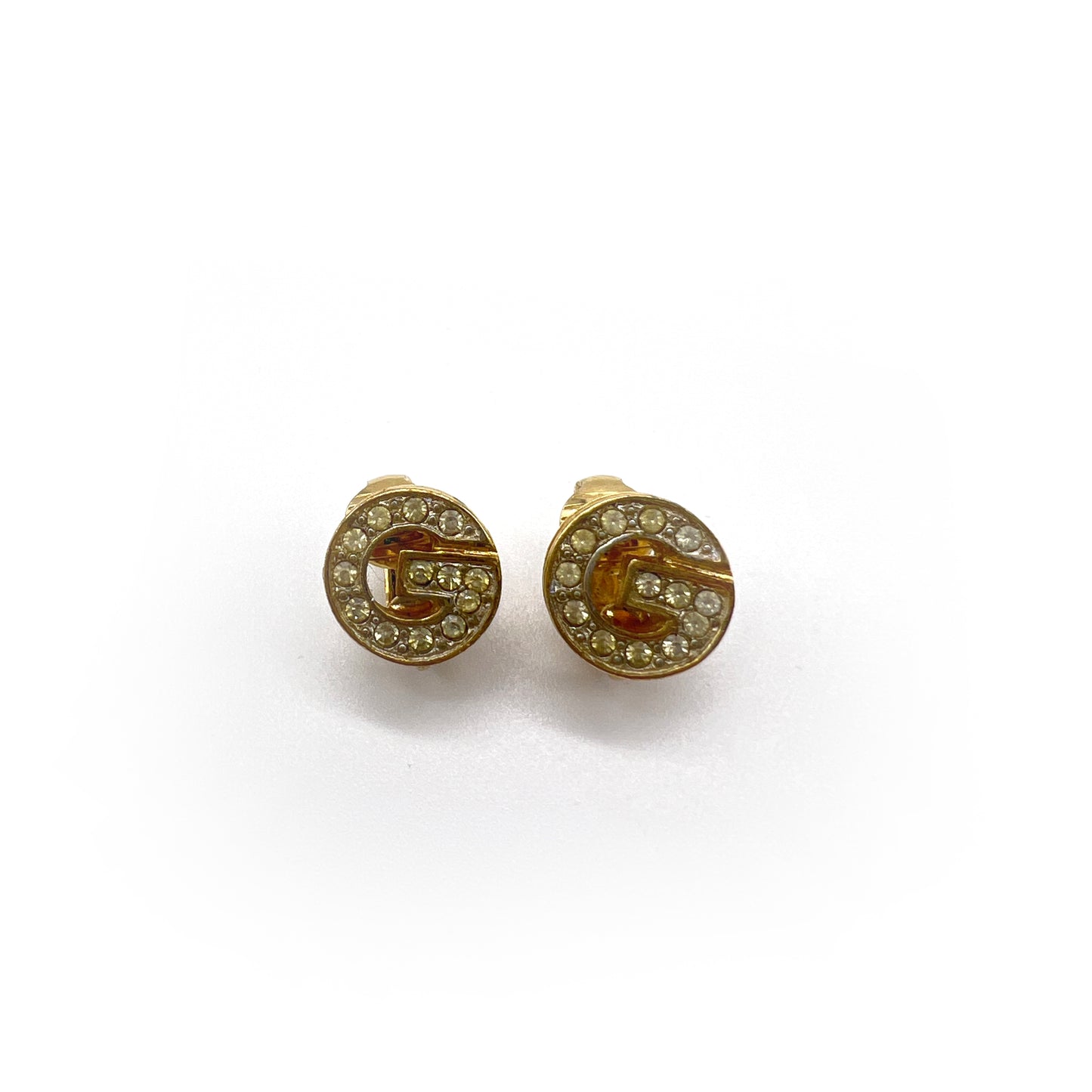 Givenchy Vintage G Logo With Rhinestone Goldenclip-On Earrings
