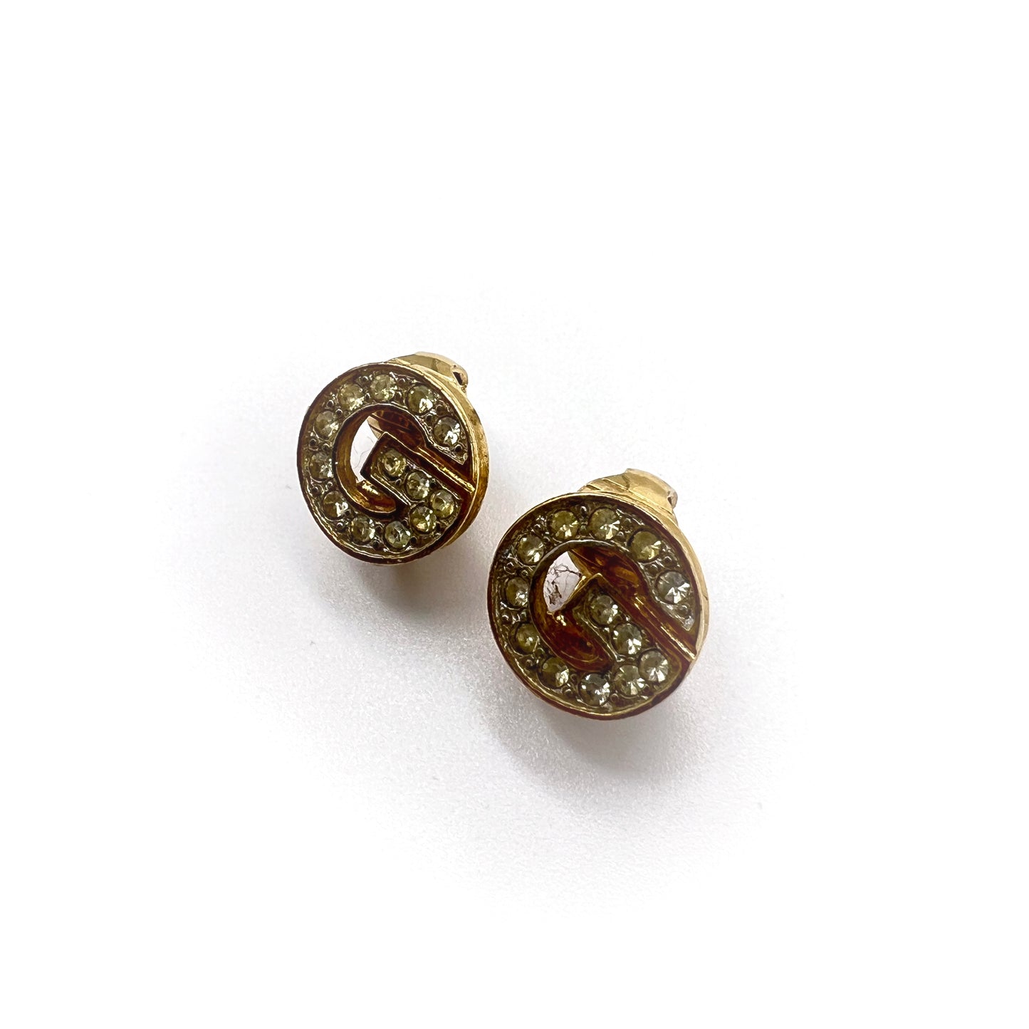 Givenchy Vintage G Logo With Rhinestone Goldenclip-On Earrings