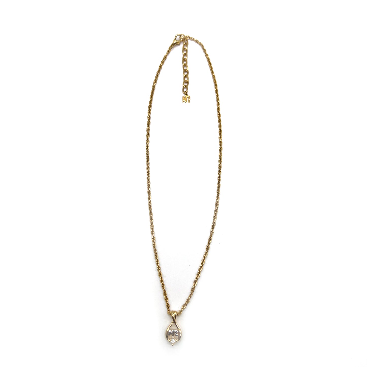 Nina Ricci Vintage Nr Logo With Rhinestone Golden Necklace