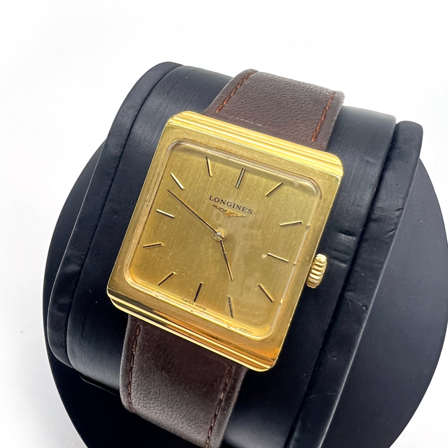 Longines Vintage Golden Square with Brown Leather Strap Watch
