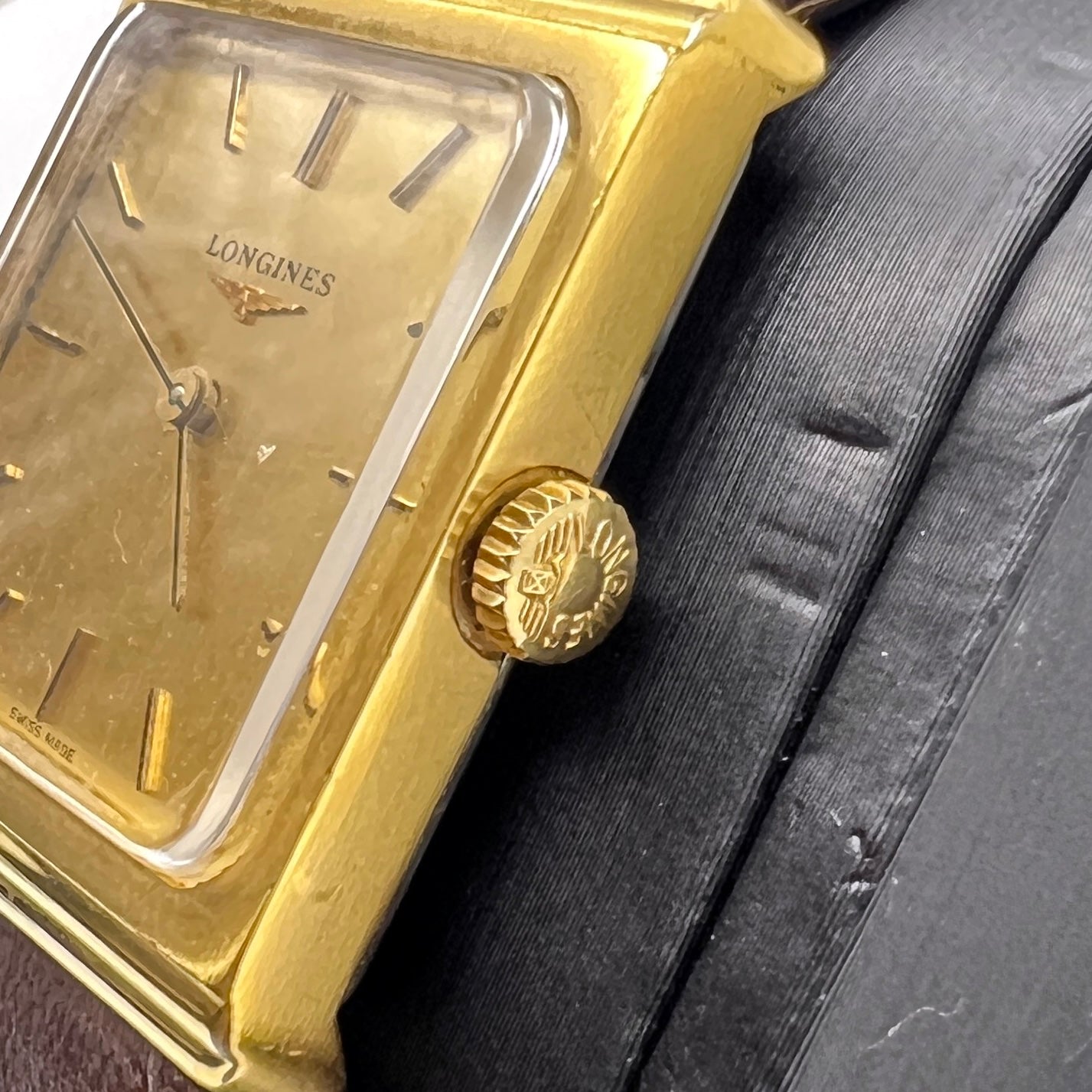 Longines Vintage Golden Square with Brown Leather Strap Watch