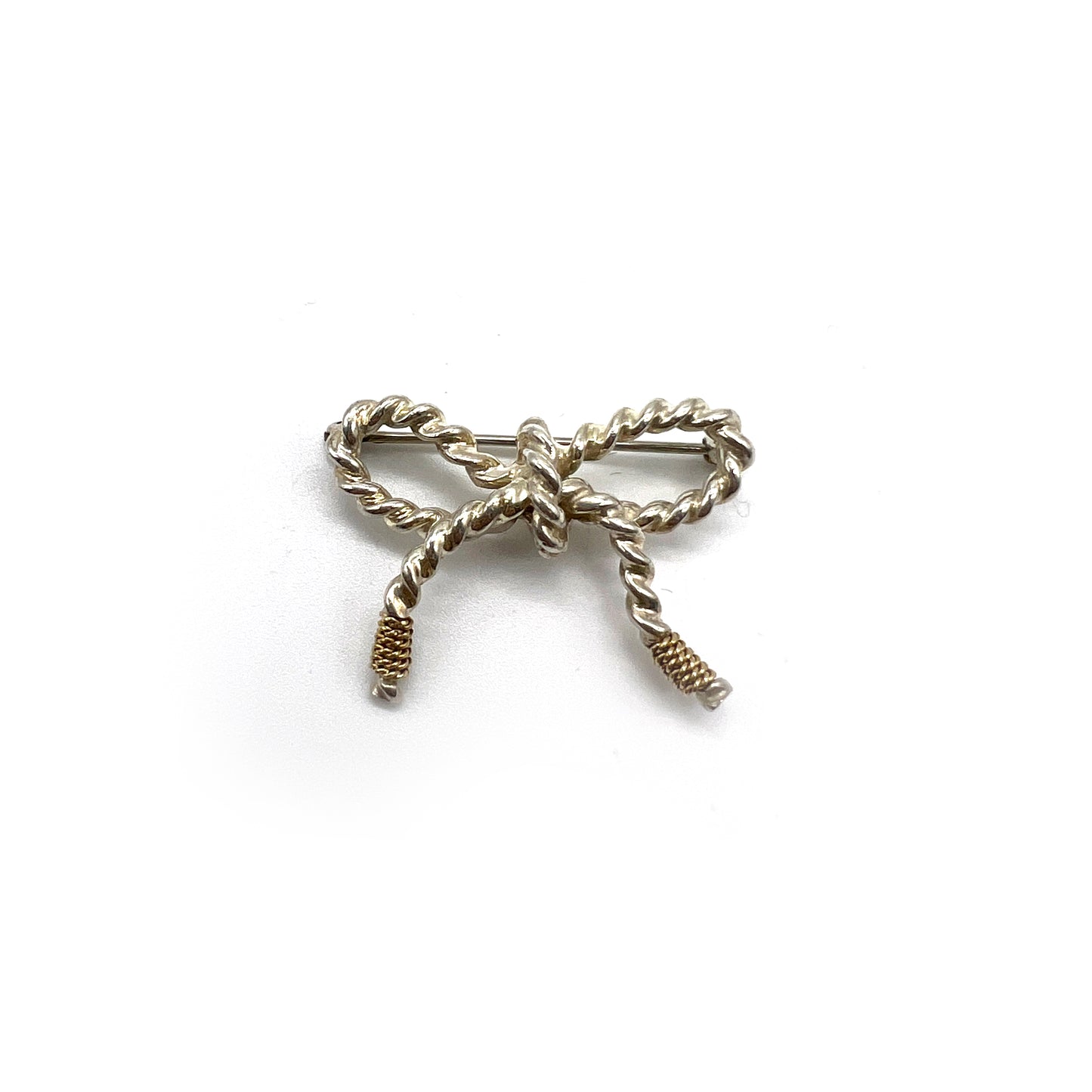 Tiffany Vintage 750 Gold X 925 Silver Twist Rope Ribbon Two Tone Brooch