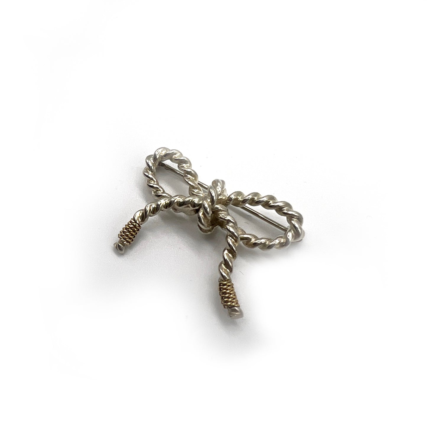 Tiffany Vintage 750 Gold X 925 Silver Twist Rope Ribbon Two Tone Brooch