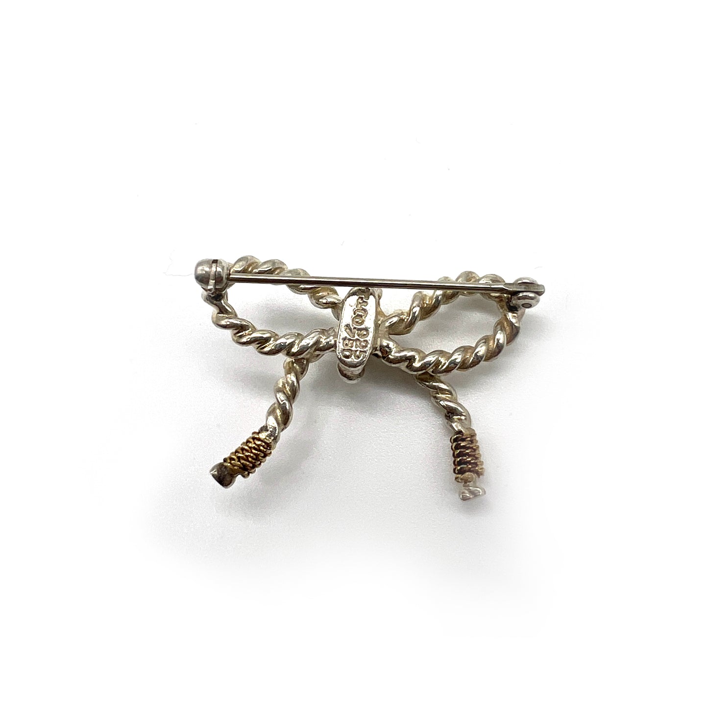 Tiffany Vintage 750 Gold X 925 Silver Twist Rope Ribbon Two Tone Brooch