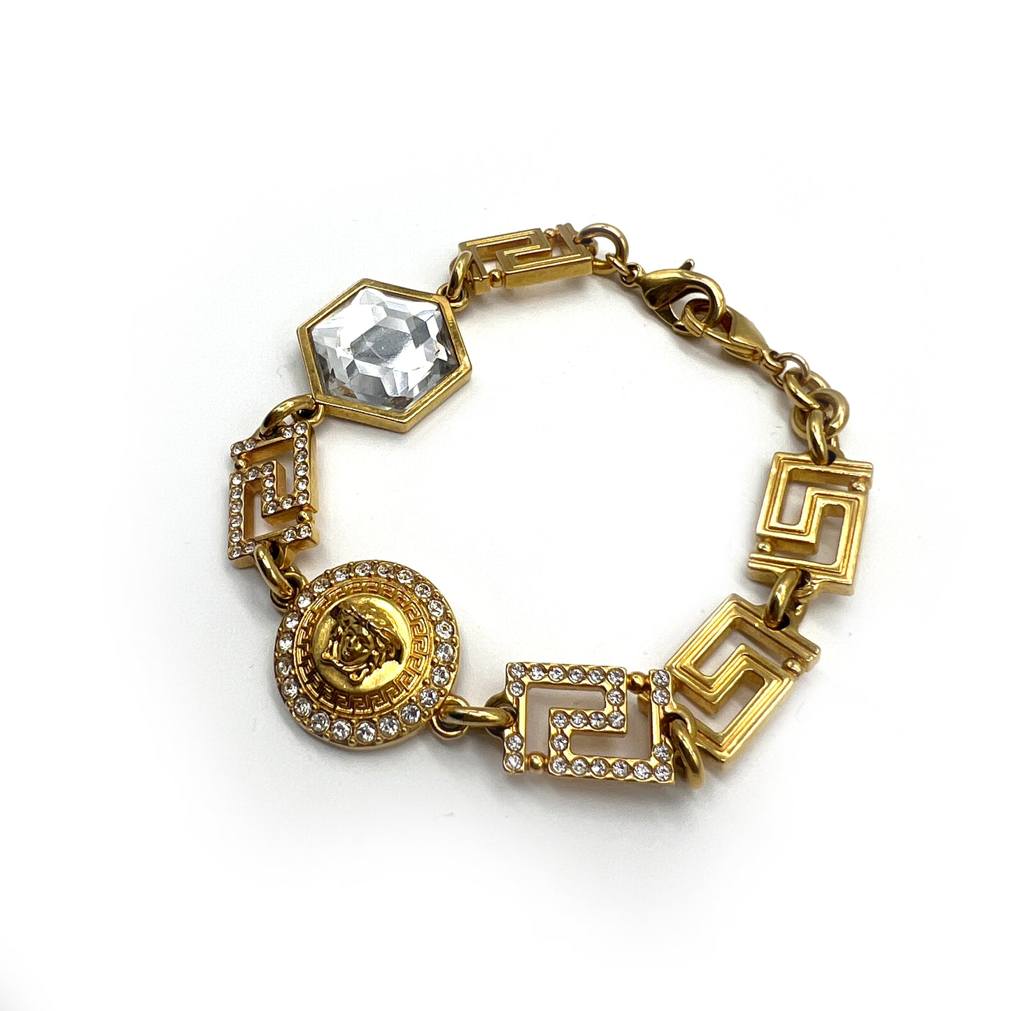 Versace Vintage Medusa Icon With Rhinestone Golden Bracelet