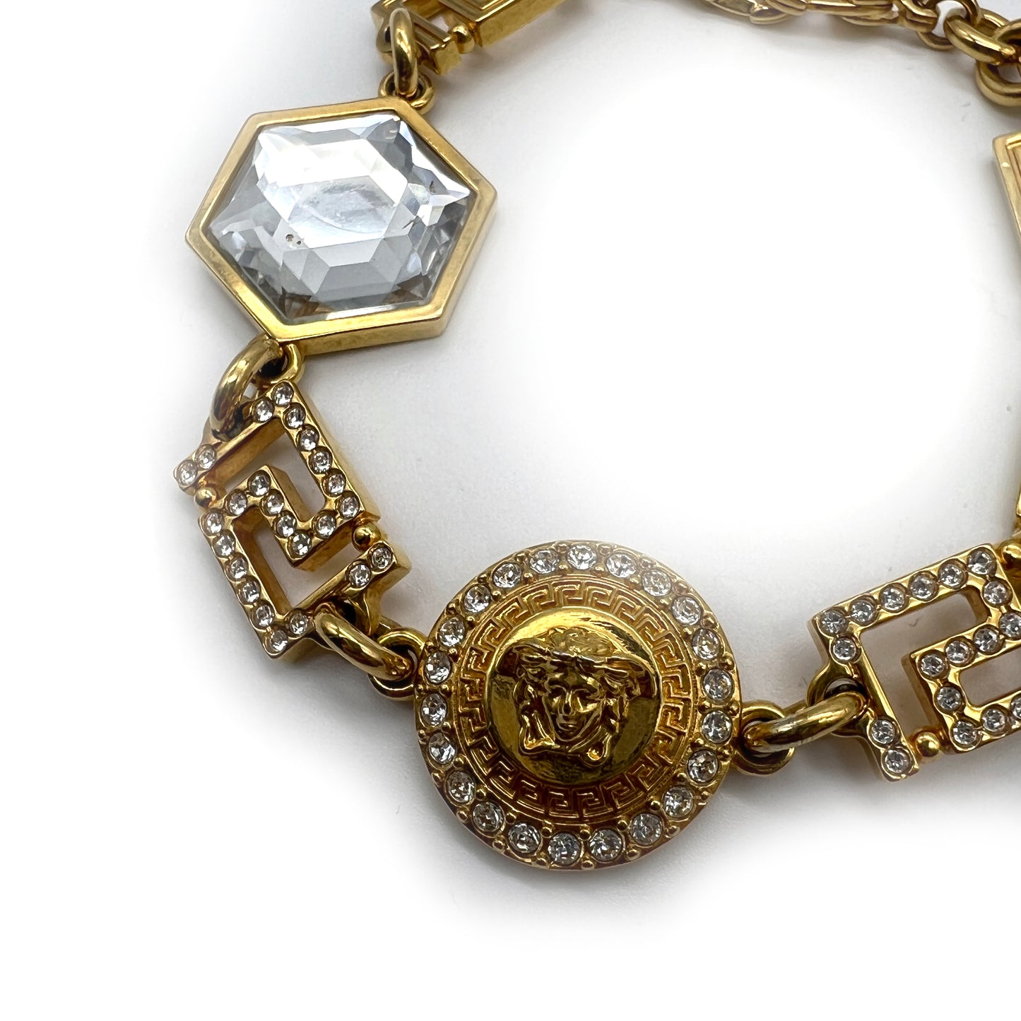 Versace Vintage Medusa Icon With Rhinestone Golden Bracelet