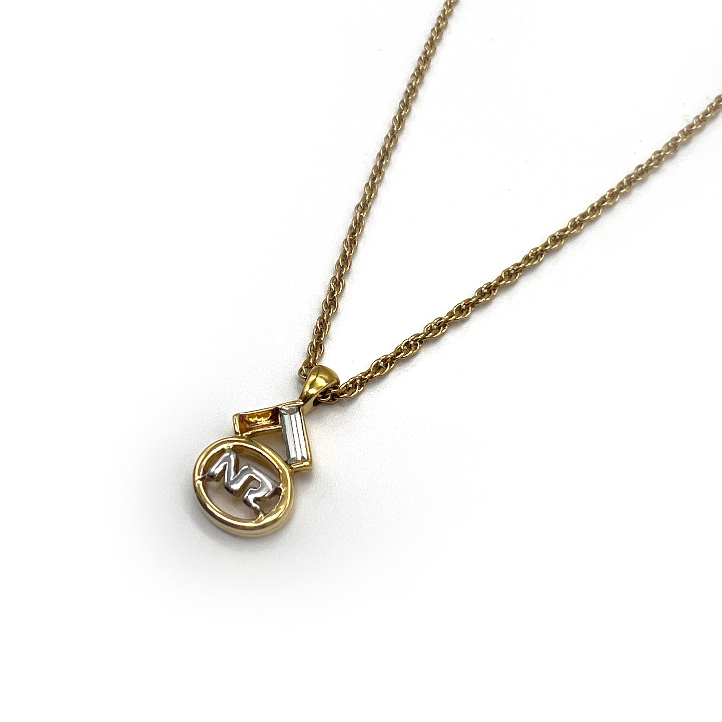 Nina Ricci Vintage Nr Logo With Rhinestone Golden Necklace