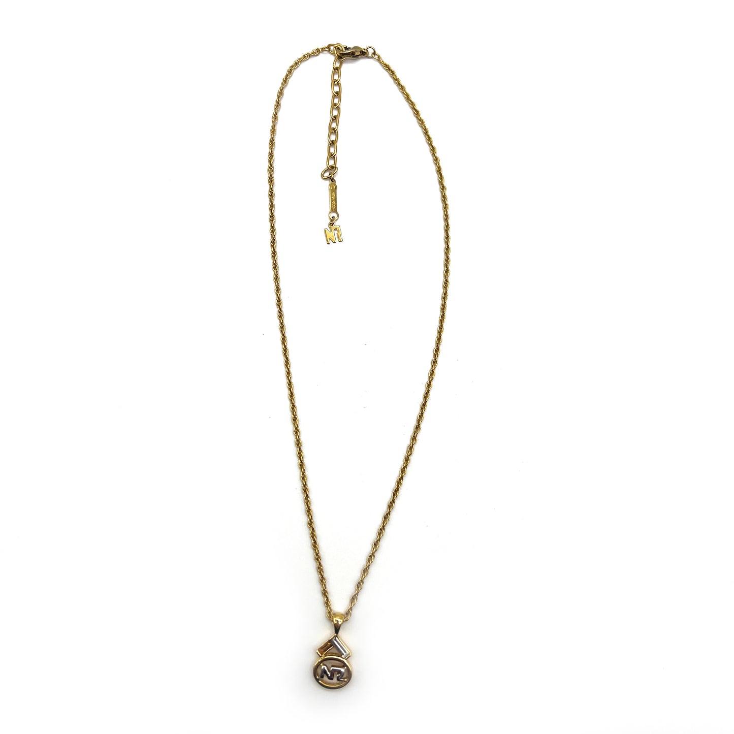 Nina Ricci Vintage Nr Logo With Rhinestone Golden Necklace