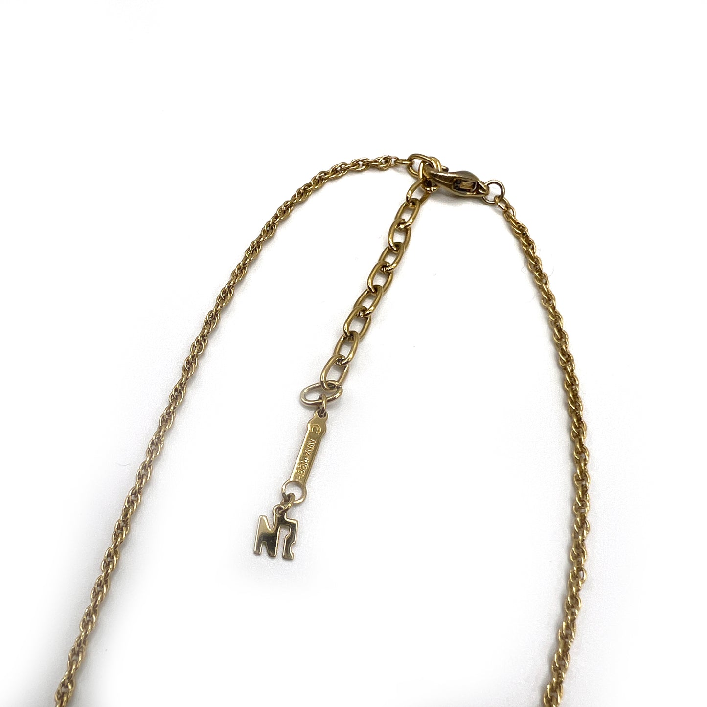 Nina Ricci Vintage Nr Logo With Rhinestone Golden Necklace