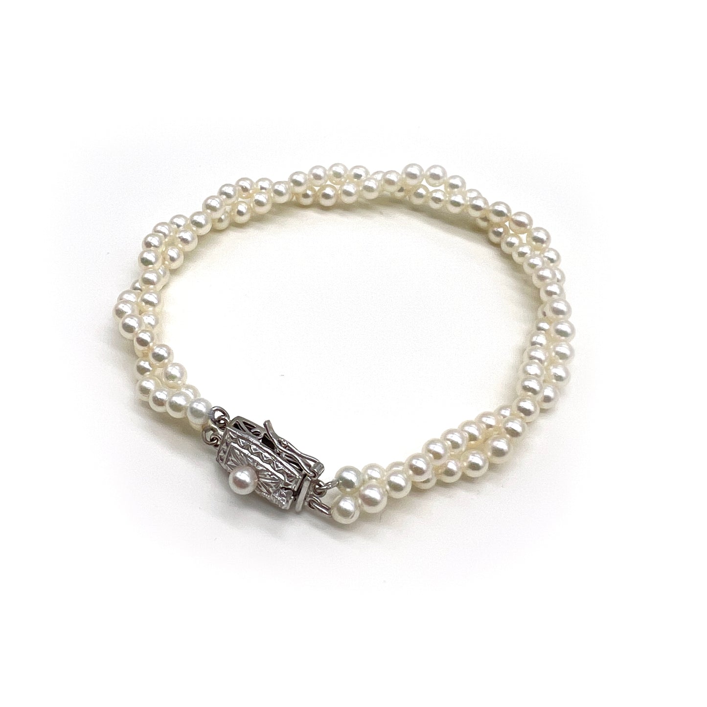 Tasaki 復古 Akoya 珍珠 14K 白金手鍊